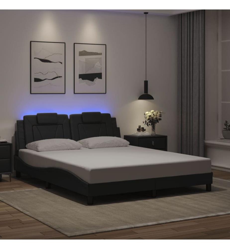 Cadre de lit avec lumières LED noir 160x200 cm similicuir