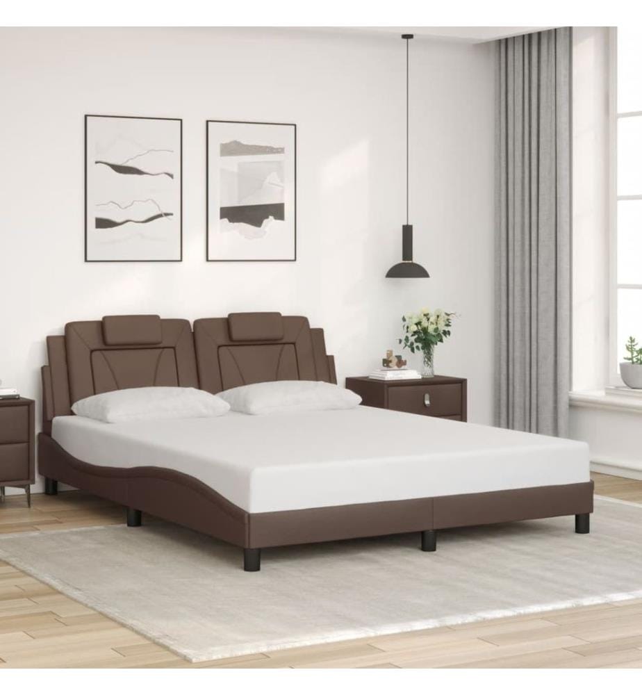 Cadre de lit avec lumières LED marron 160x200 cm similicuir