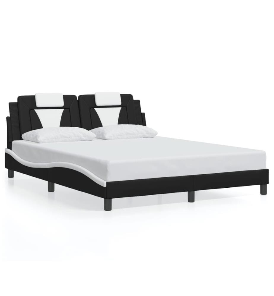Bettgestell mit LED Schwarz und Weiss 160x200 cm Kunstleder