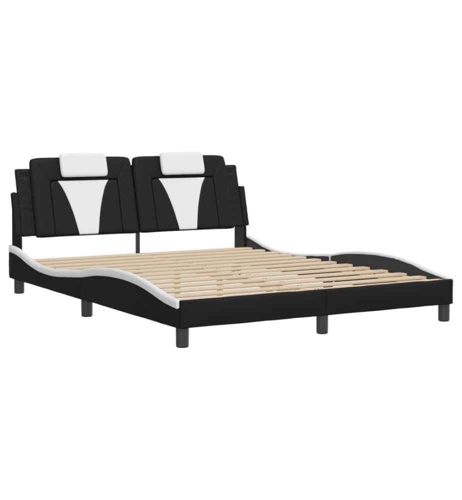 Bettgestell mit LED Schwarz und Weiss 160x200 cm Kunstleder