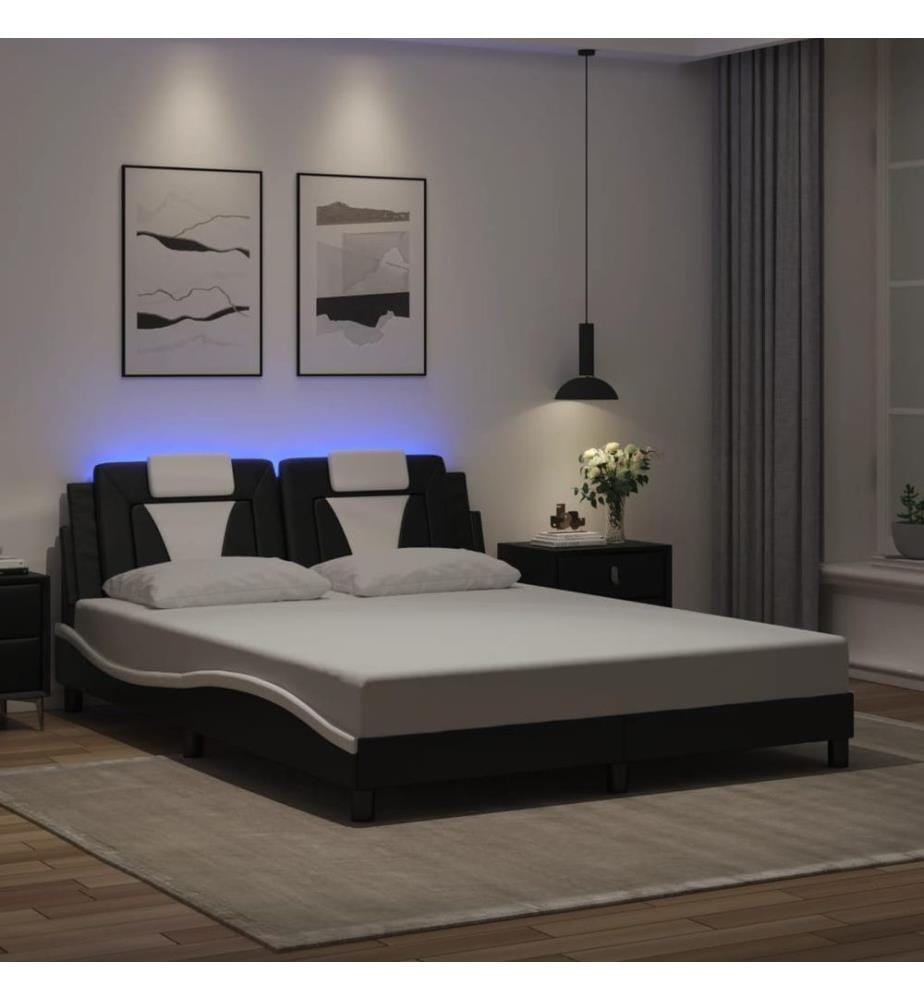 Bettgestell mit LED Schwarz und Weiss 160x200 cm Kunstleder