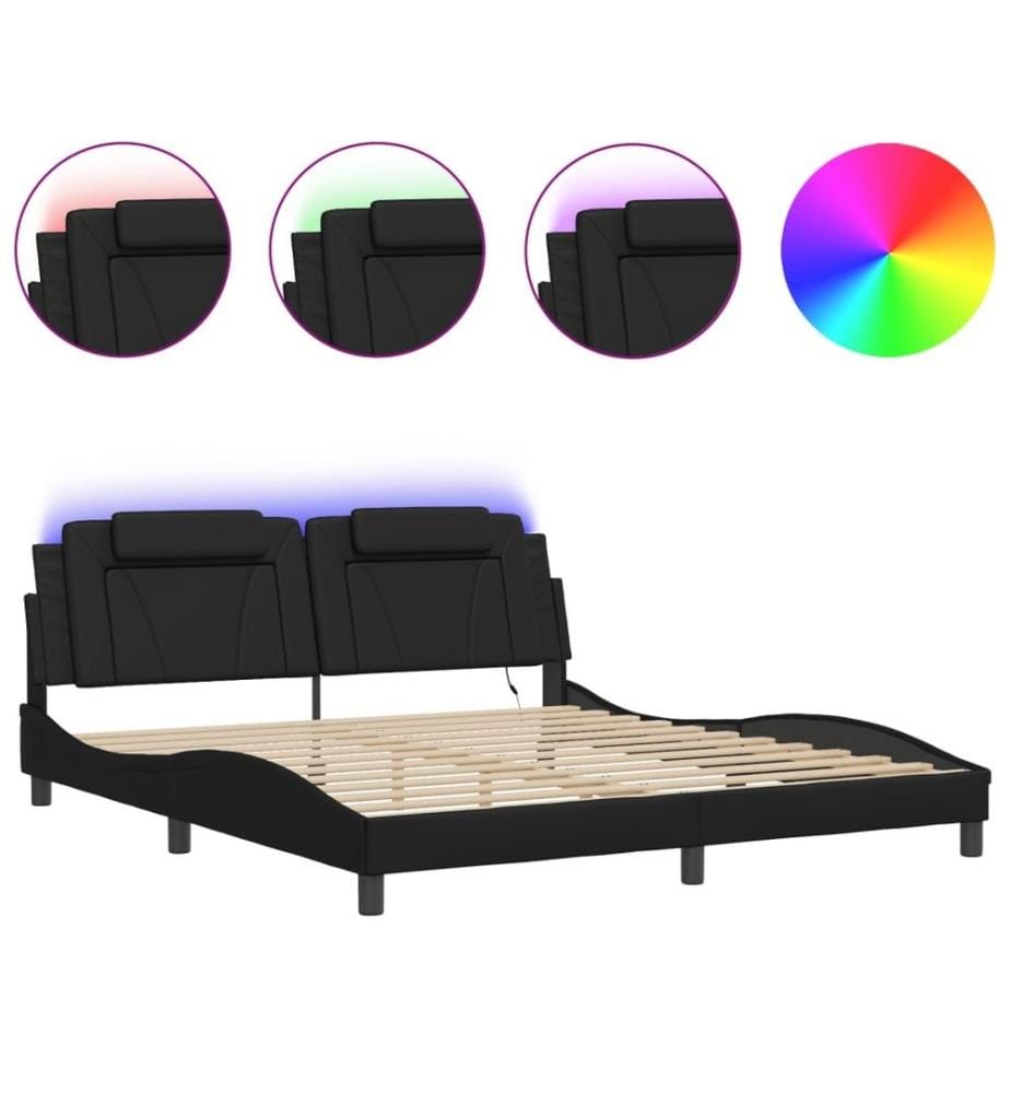 Bettgestell mit LED Schwarz 180x200 cm Kunstleder