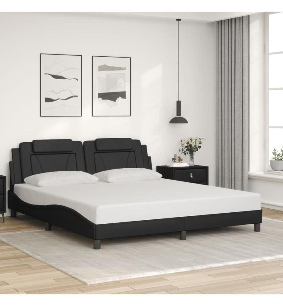 Bettgestell mit LED Schwarz 180x200 cm Kunstleder