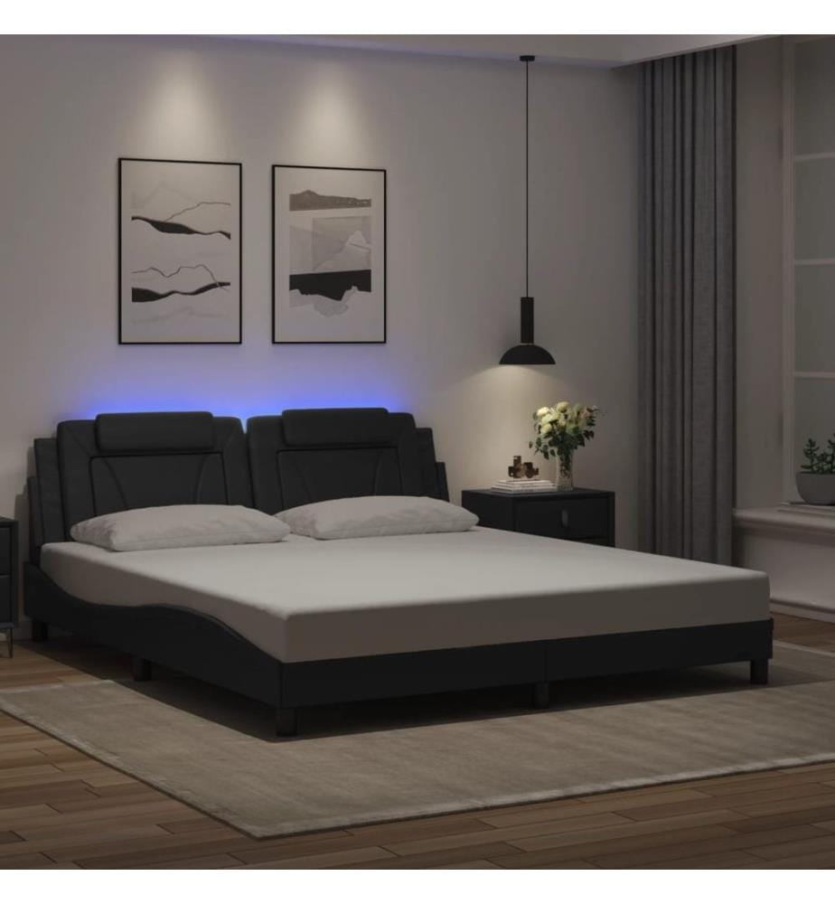 Bettgestell mit LED Schwarz 180x200 cm Kunstleder