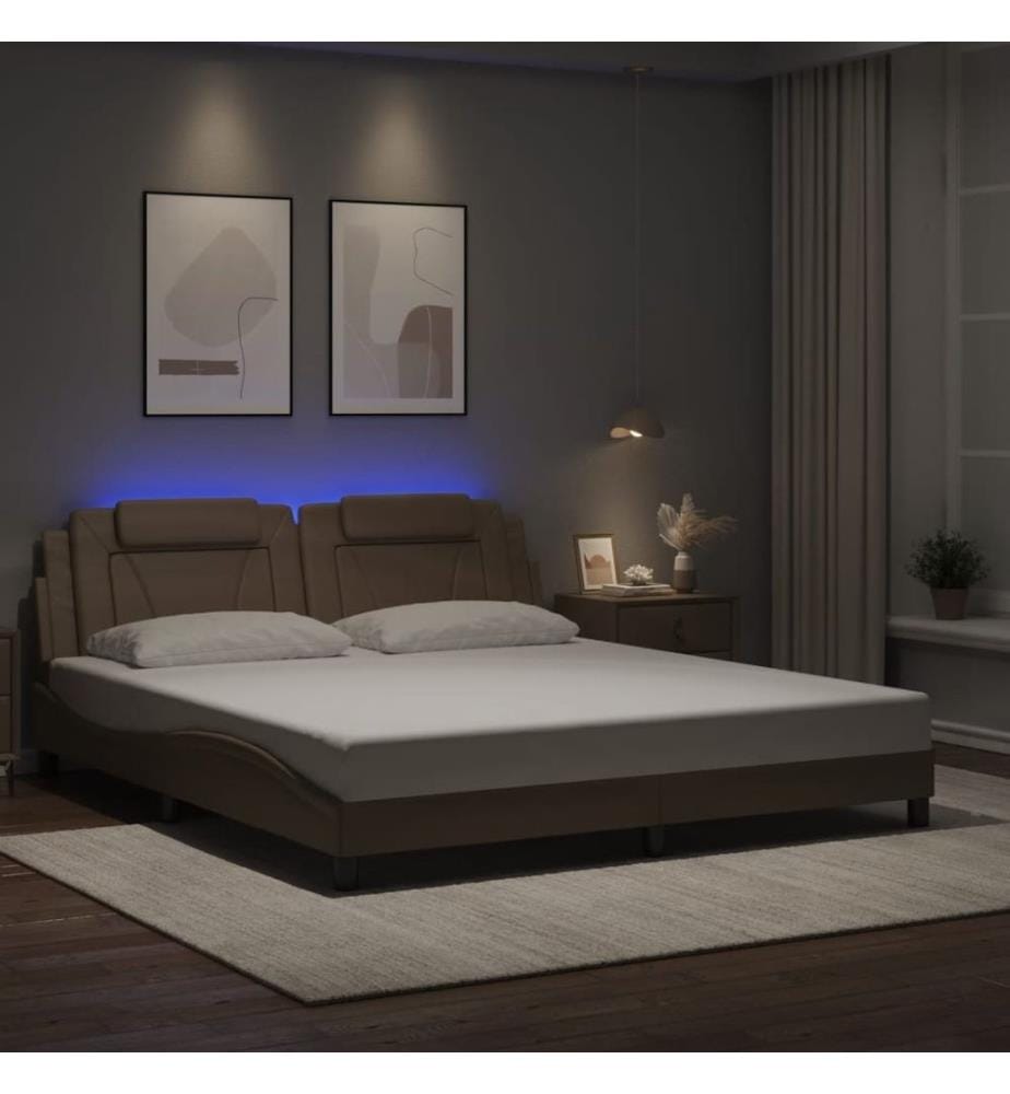 Cadre de lit avec lumières LED cappuccino 180x200 cm similicuir