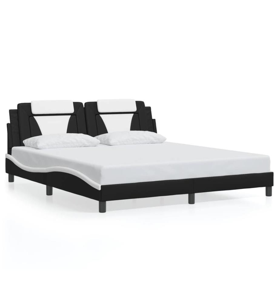 Bettgestell mit LED Schwarz und Weiss 180x200 cm Kunstleder