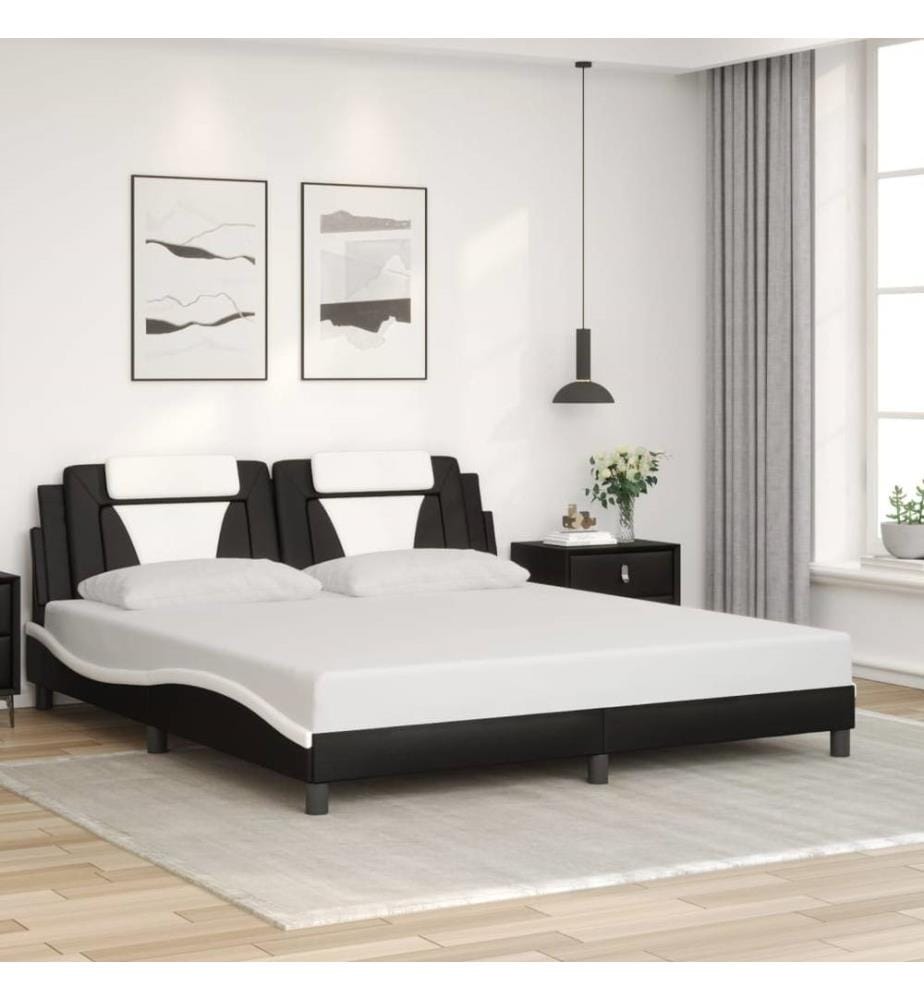 Bettgestell mit LED Schwarz und Weiss 180x200 cm Kunstleder
