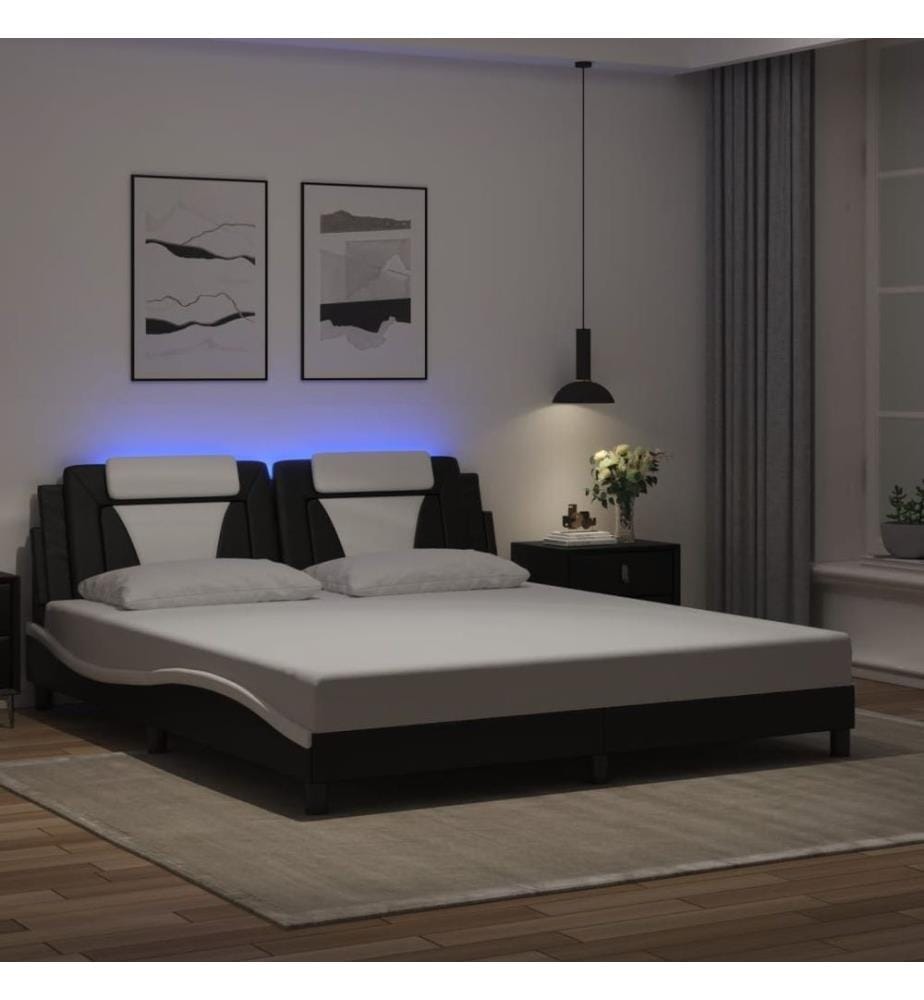 Bettgestell mit LED Schwarz und Weiss 180x200 cm Kunstleder