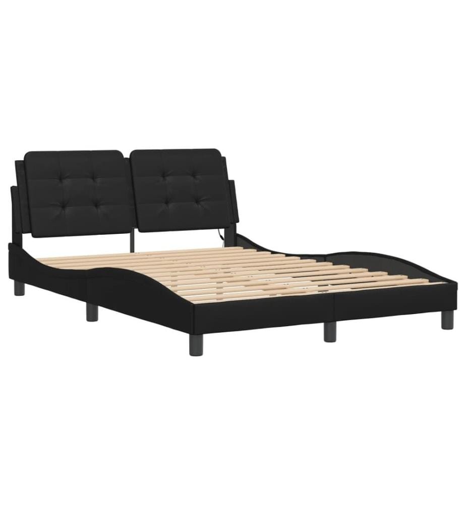 Bettgestell mit LED Schwarz 140x200 cm Kunstleder