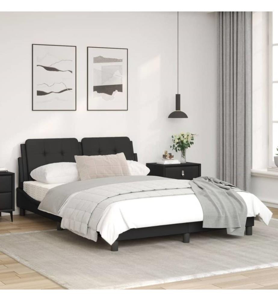 Bettgestell mit LED Schwarz 140x200 cm Kunstleder