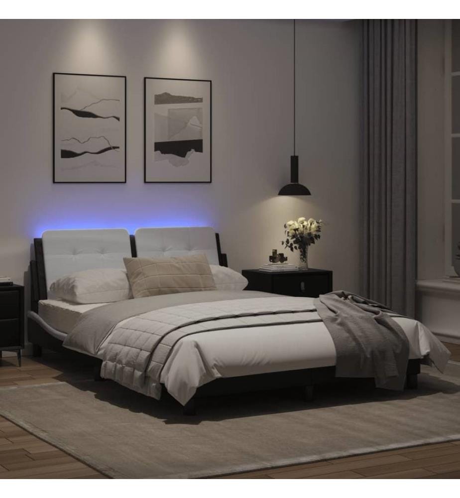 Bettgestell mit LED Schwarz und Weiss 140x200 cm Kunstleder