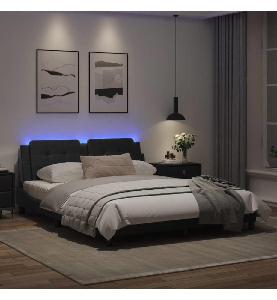 Cadre de lit avec lumières LED noir 160x200 cm similicuir