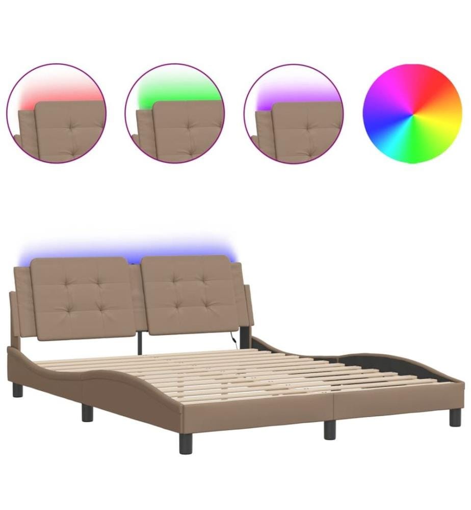 Cadre de lit avec lumières LED cappuccino 160x200 cm similicuir