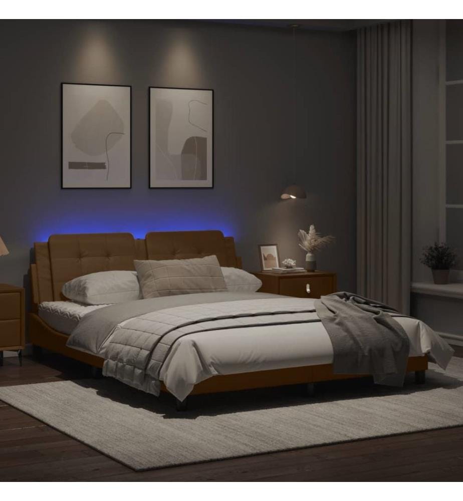 Cadre de lit avec lumières LED cappuccino 160x200 cm similicuir