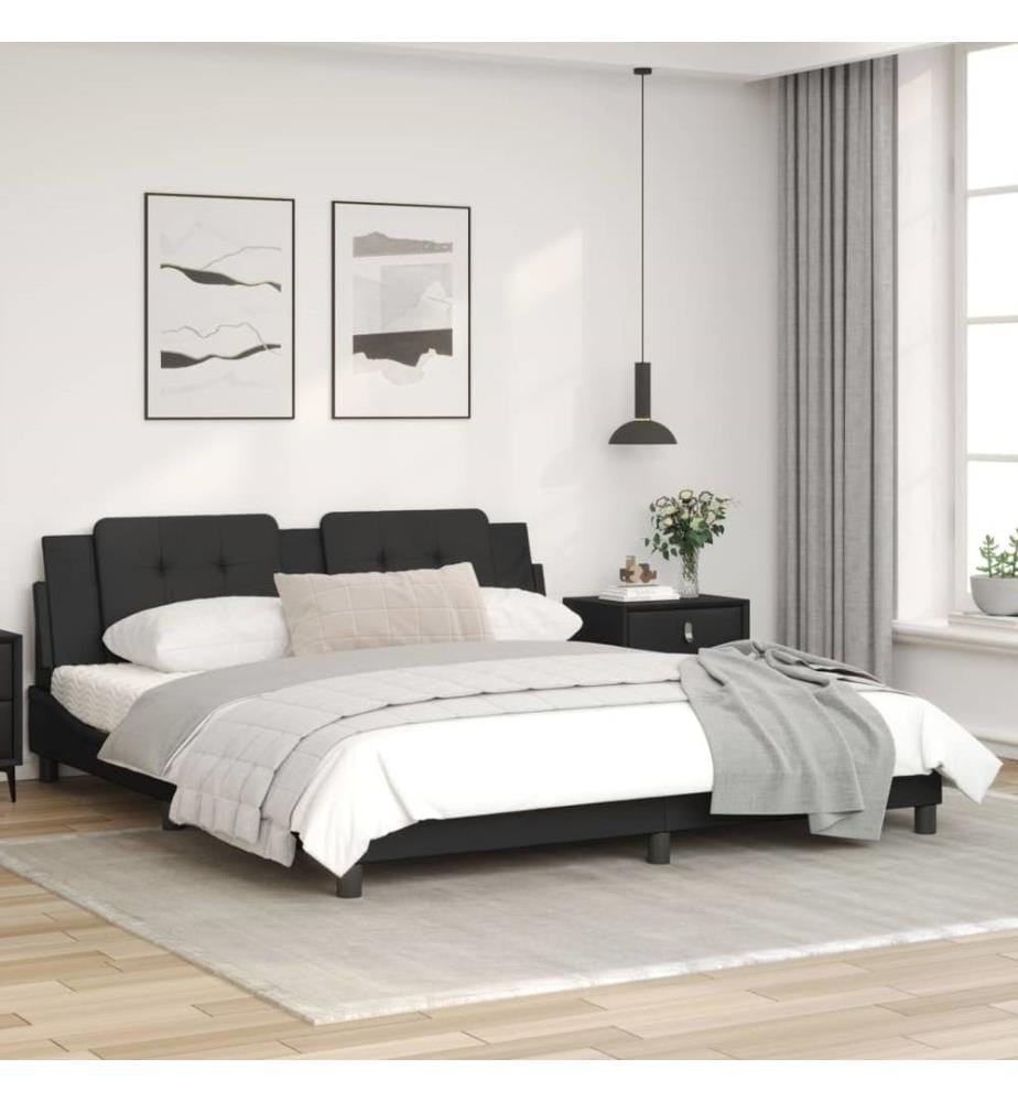 Bettgestell mit LED Schwarz 180x200 cm Kunstleder