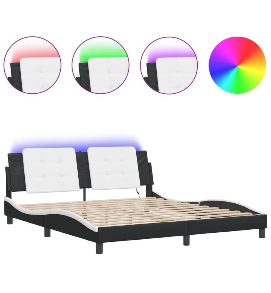 Bettgestell mit LED Schwarz und Weiss 180x200 cm Kunstleder