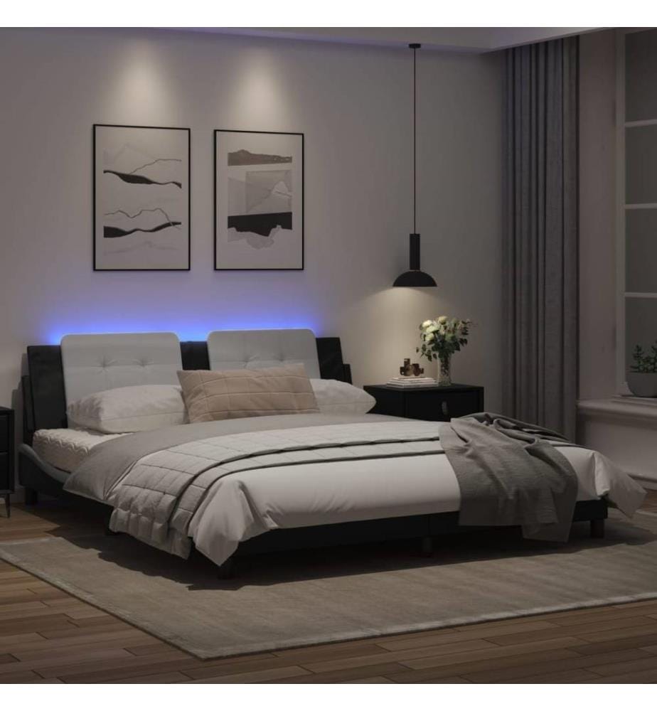 Bettgestell mit LED Schwarz und Weiss 180x200 cm Kunstleder