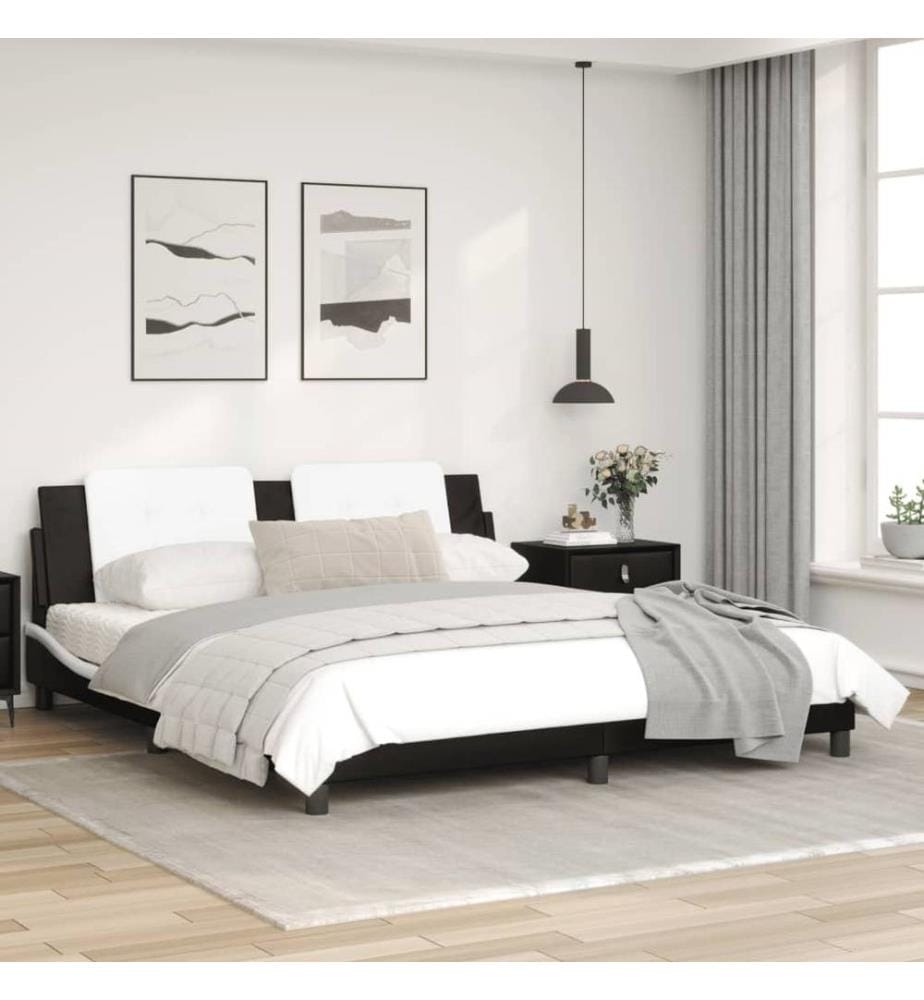 Bettgestell mit LED Schwarz und Weiss 180x200 cm Kunstleder