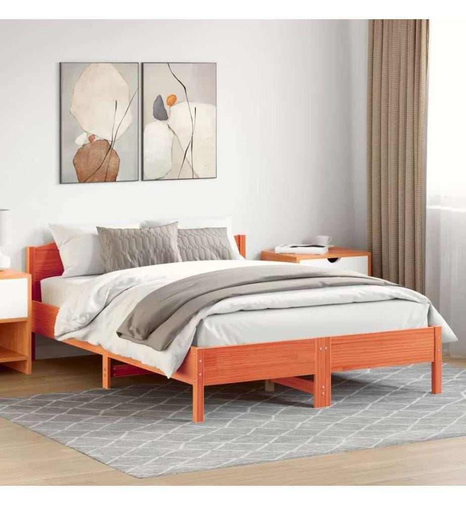 Massivholzbett mit Kopfteil Wachsbraun 150x200 cm Kiefer