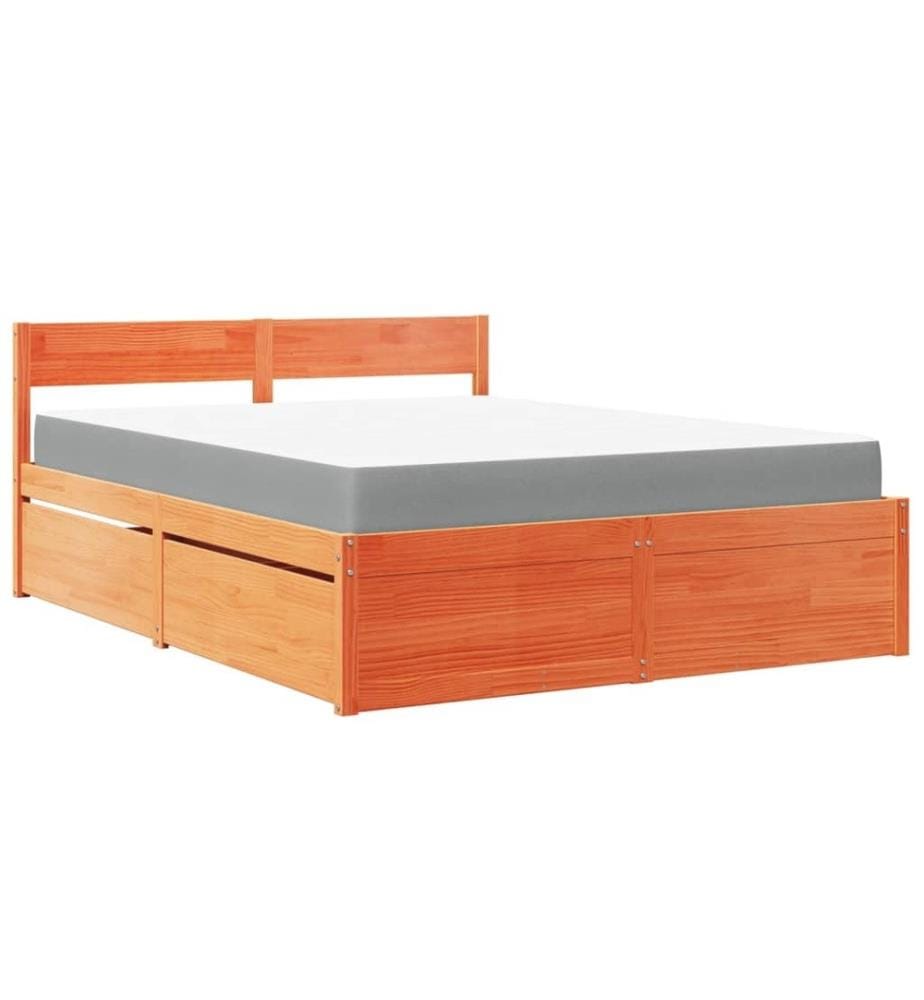 Bett mit Schubladen und Matratze Wachsbraun 160x200 Massivholz