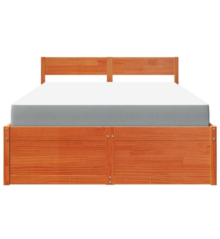 Lit avec tiroirs/matelas cire marron 140x190 cm bois massif pin