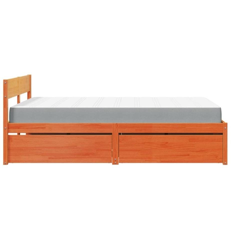 Lit avec tiroirs/matelas cire marron 140x190 cm bois massif pin