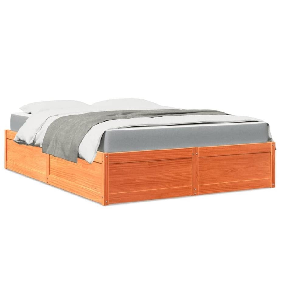 Bett mit Matratze Wachsbraun 160x200 cm Massivholz Kiefer