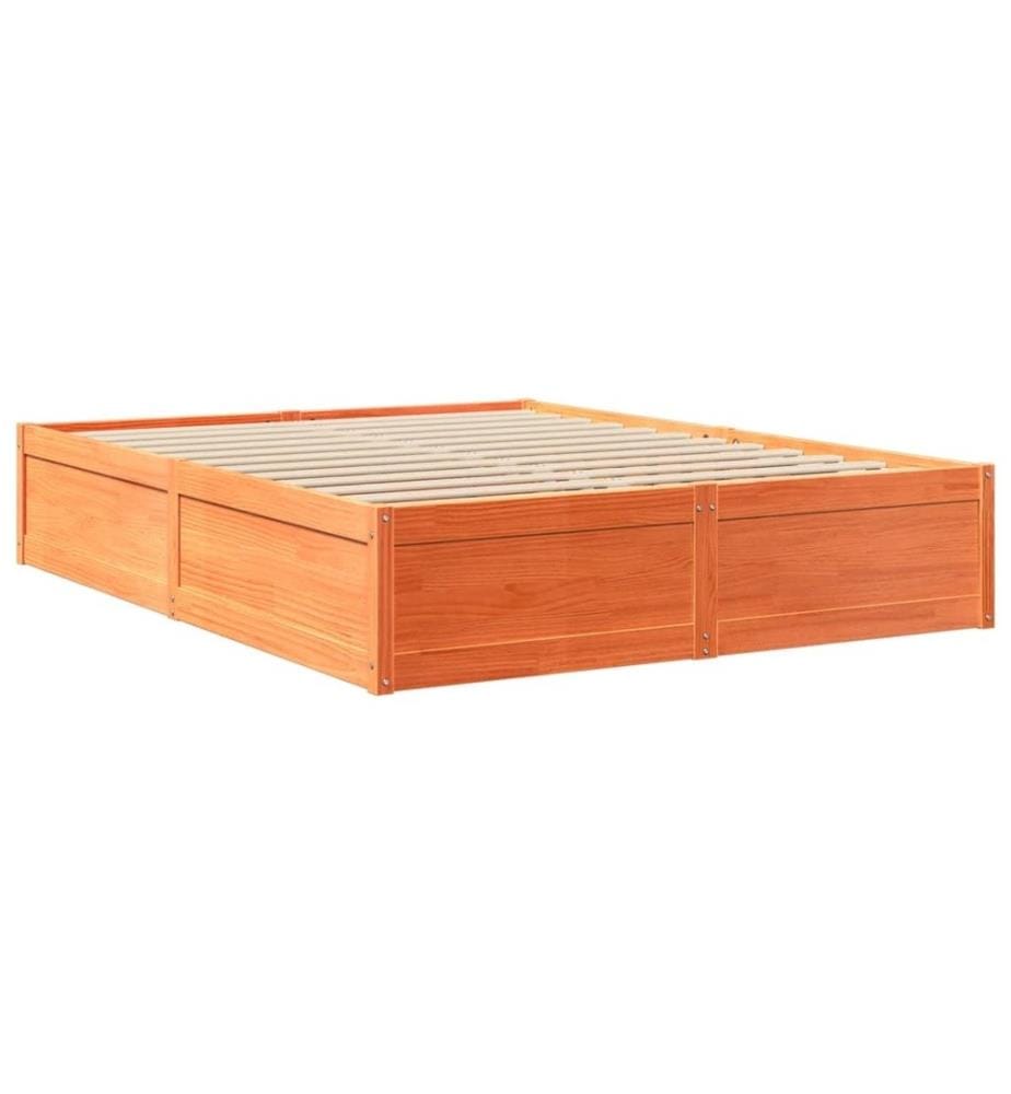 Bett mit Matratze Wachsbraun 140x200 cm Massivholz Kiefer
