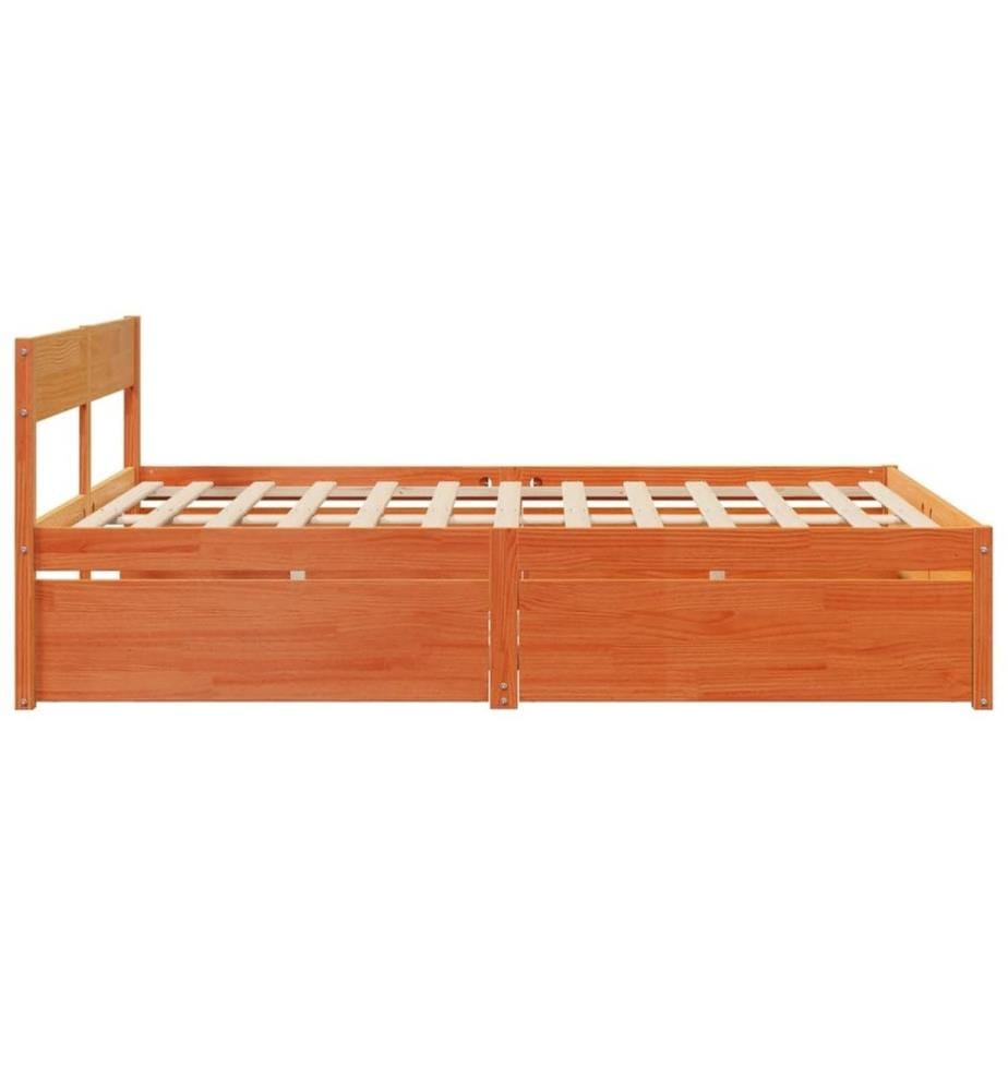 Cadre de lit avec tiroirs cire marron 160x200cm bois massif pin
