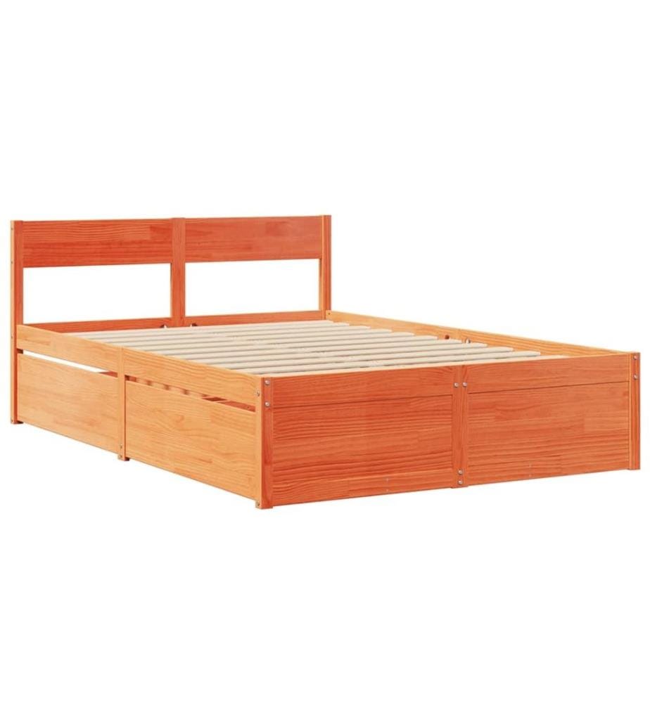 Cadre de lit avec tiroirs cire marron 140x190cm bois pin massif