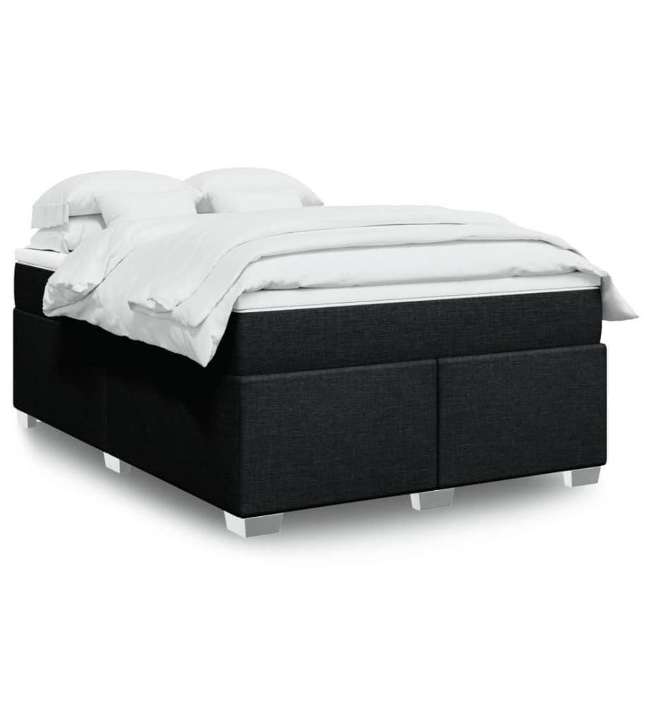 Sommier à lattes de lit avec matelas Noir 160x200 cm Tissu