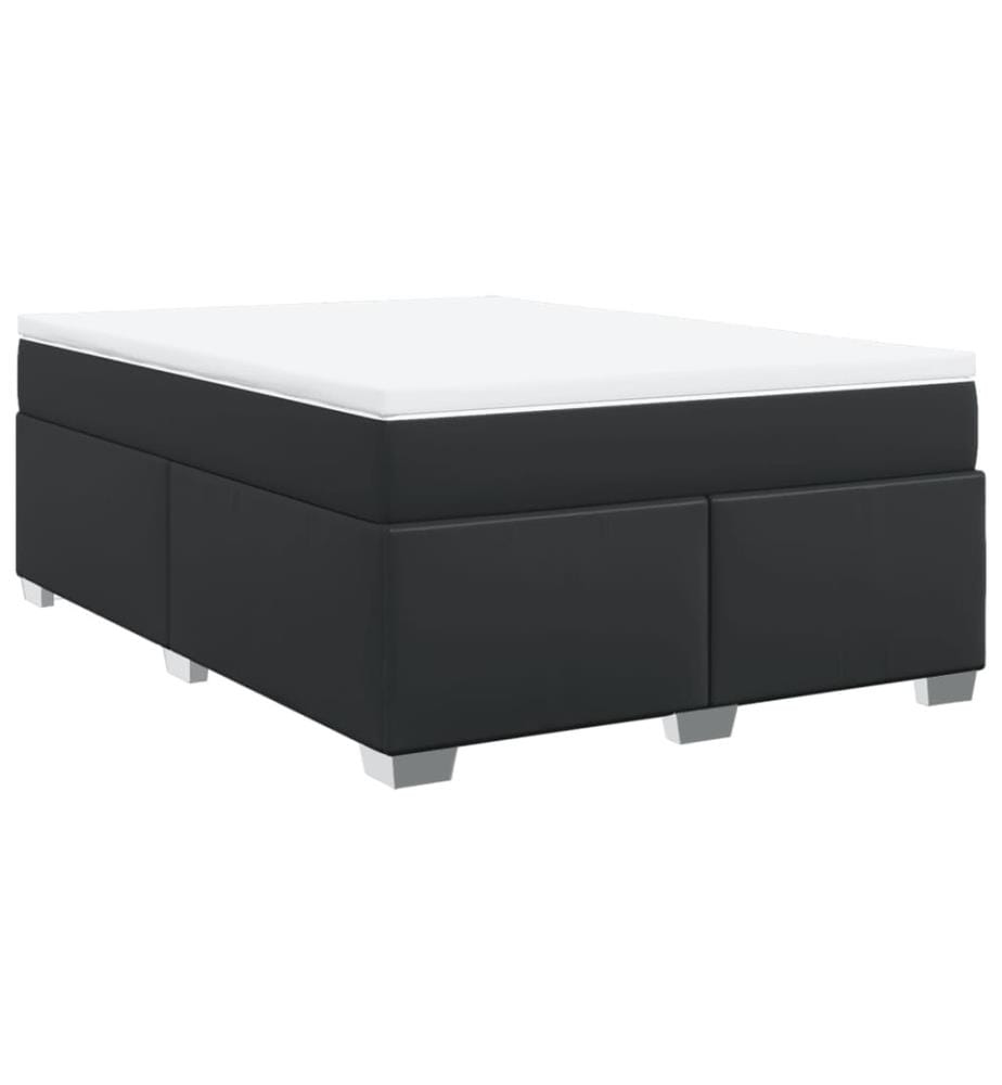 Sommier à lattes de lit avec matelas Noir 140x200 cm Similicuir