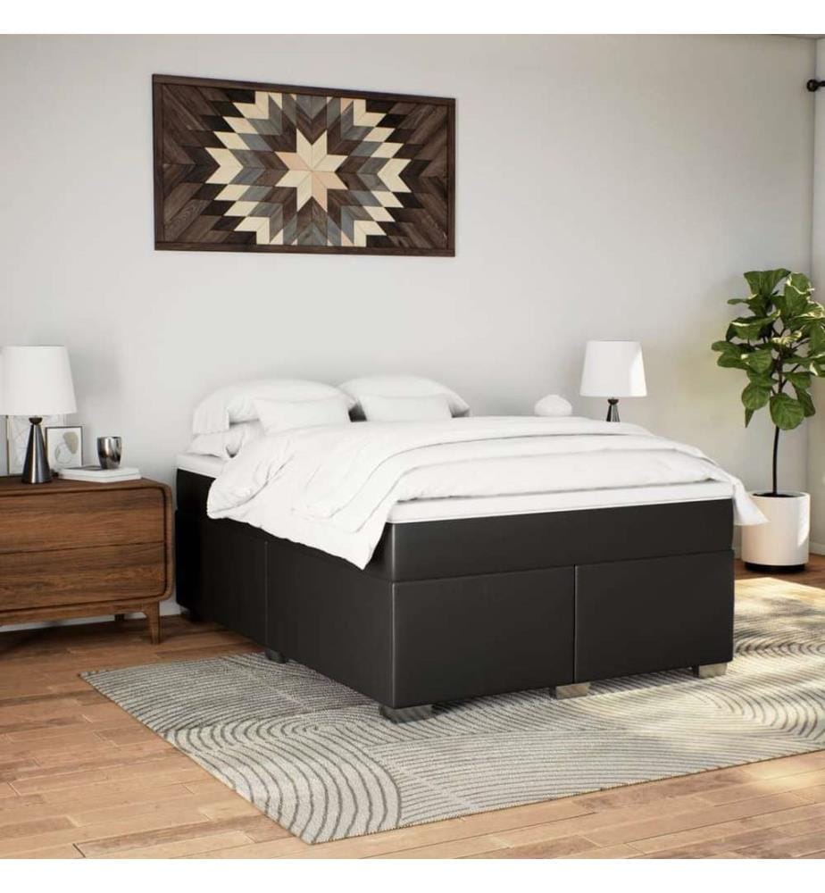 Sommier à lattes de lit avec matelas Noir 140x200 cm Similicuir