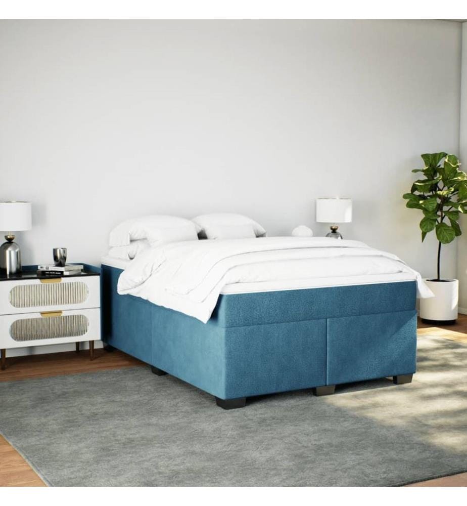 Boxspringbett mit Matratze Dunkelblau 140x200 cm Samt