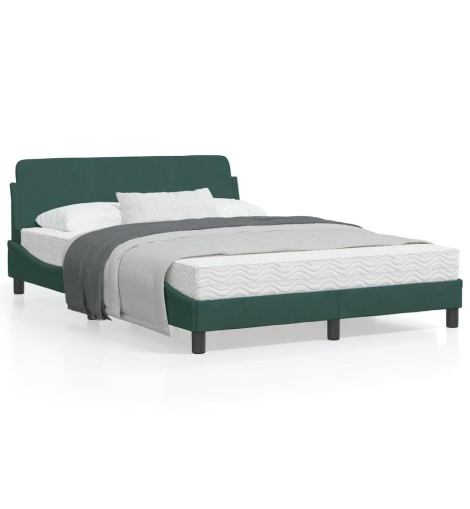 Cadre de lit avec tête de lit Vert foncé 140x190 cm Velours