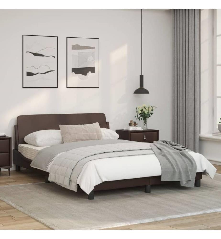 Cadre de lit avec tête de lit Marron 140x190 cm Similicuir