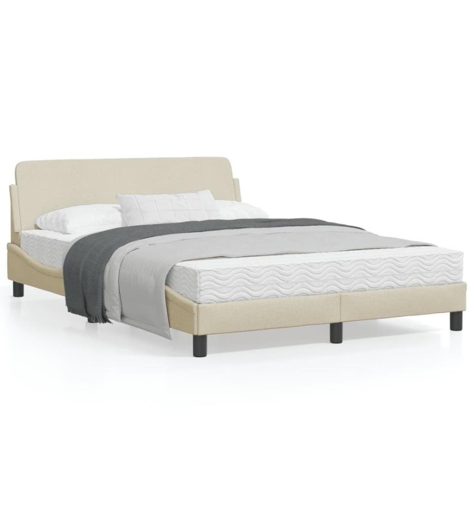Cadre de lit avec tête de lit Crème 140x200 cm Tissu