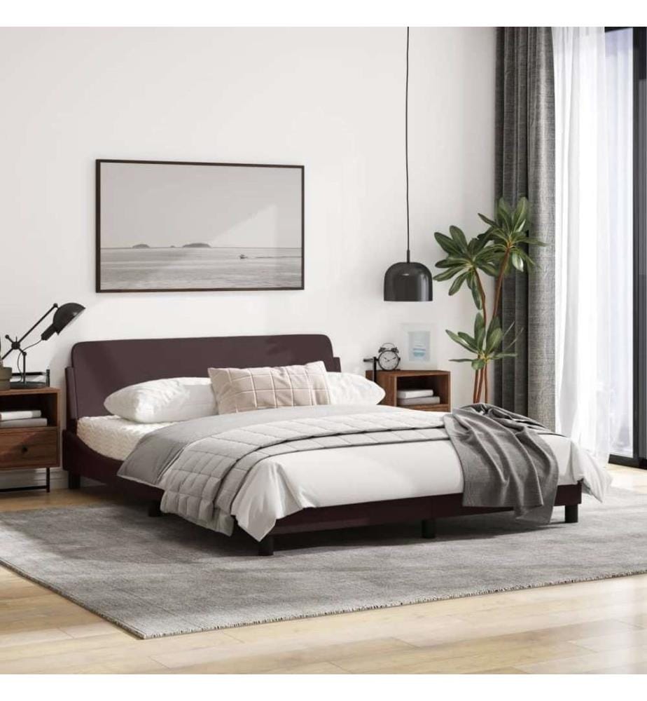 Cadre de lit avec tête de lit Marron foncé 160x200 cm Tissu
