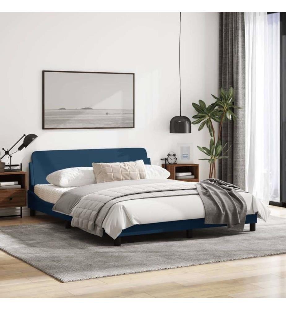 Cadre de lit avec tête de lit Bleu 160x200 cm Tissu