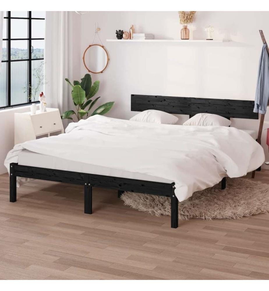 Cadre de lit Noir Bois de pin massif 140x190 cm