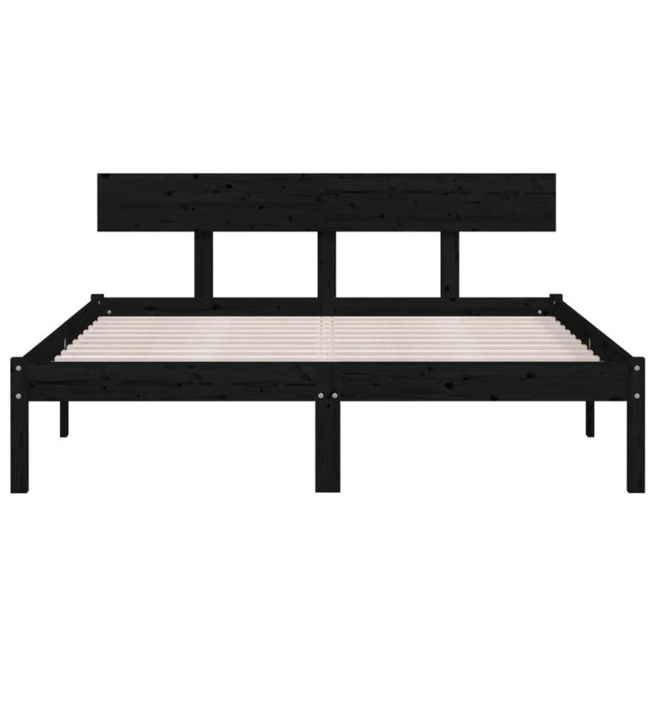 Cadre de lit Noir Bois de pin massif 140x190 cm