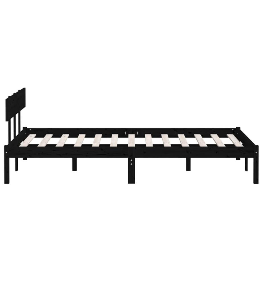 Cadre de lit Noir Bois de pin massif 140x190 cm