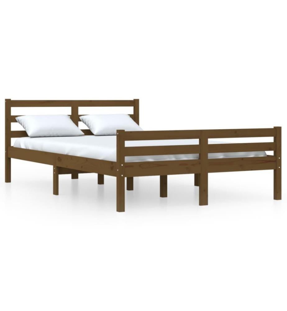Cadre de lit Marron miel Bois massif 140x190 cm