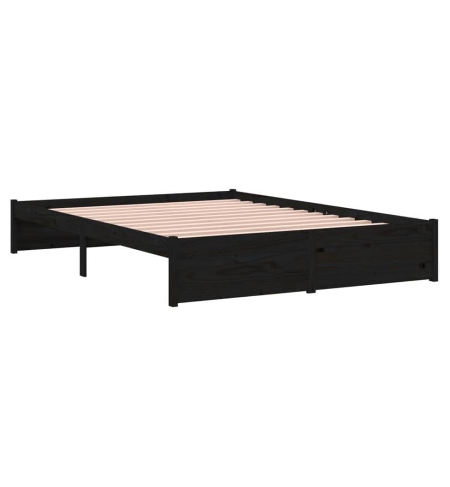 Cadre de lit Noir Bois massif 140x190 cm