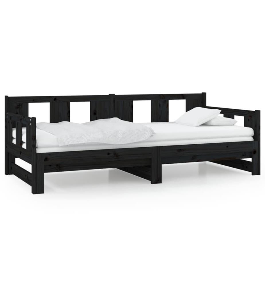 Lit coulissant Noir Bois de pin solide 2x(80x200) cm