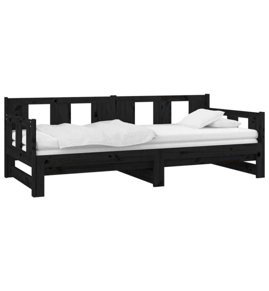 Lit coulissant Noir Bois de pin solide 2x(80x200) cm
