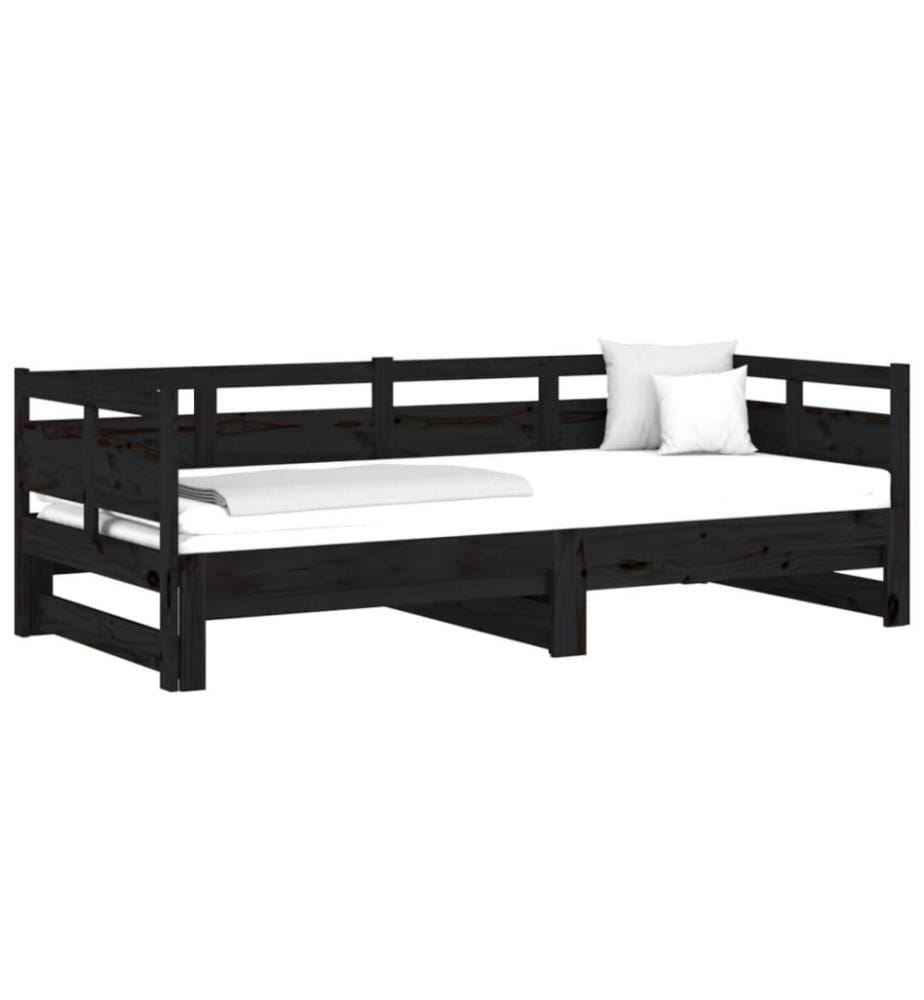 Lit coulissant Noir Bois de pin solide 2x(80x200) cm