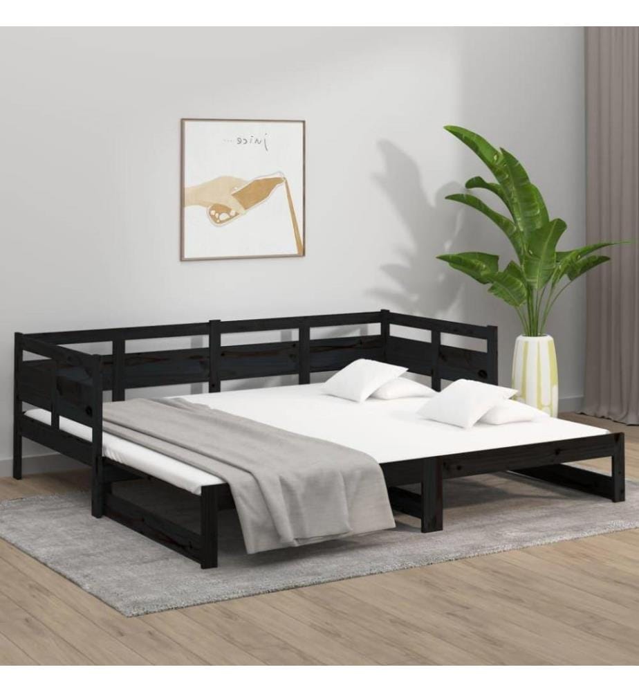 Tagesbett Ausziehbar Schwarz Massivholz Kiefer 2x(90x190) cm