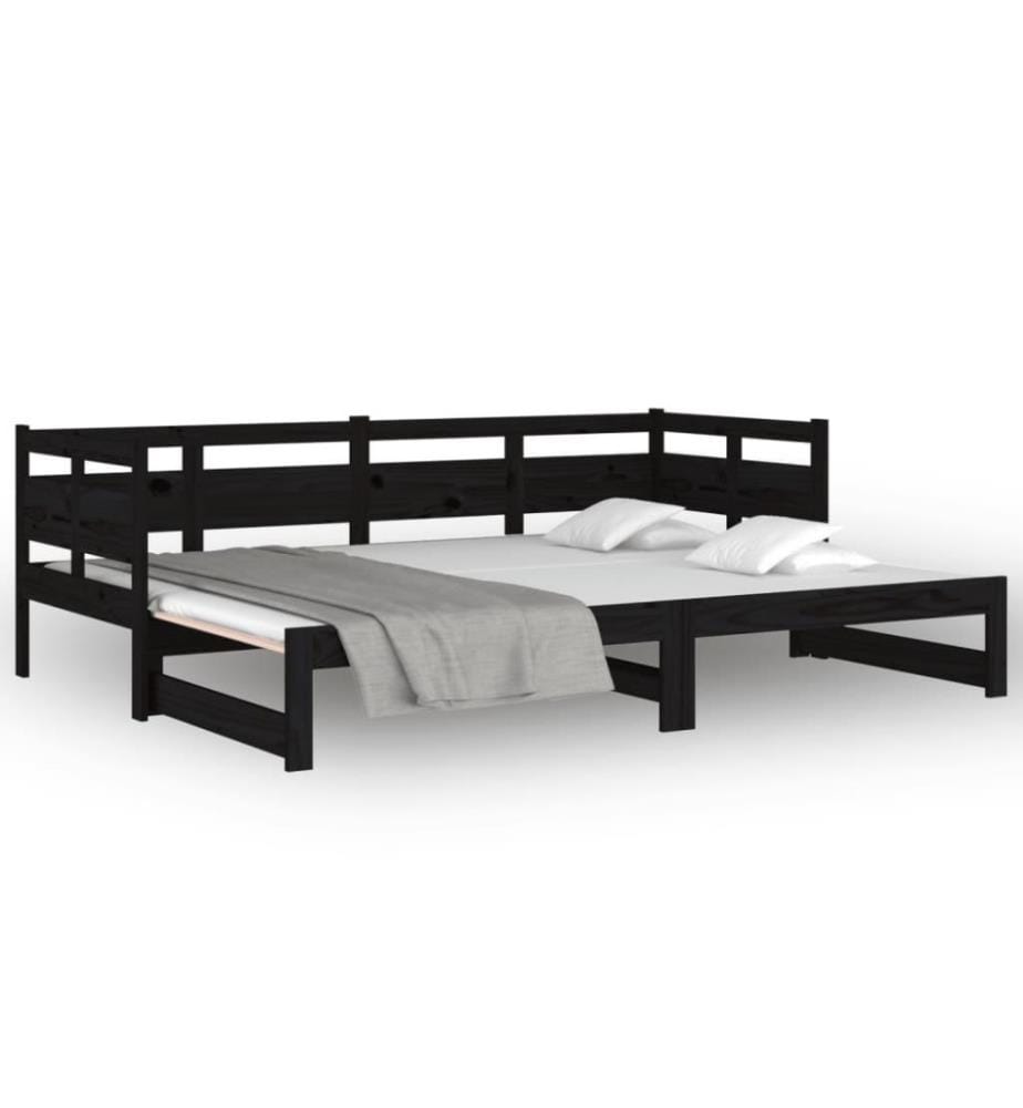 Tagesbett Ausziehbar Schwarz Massivholz Kiefer 2x(90x190) cm