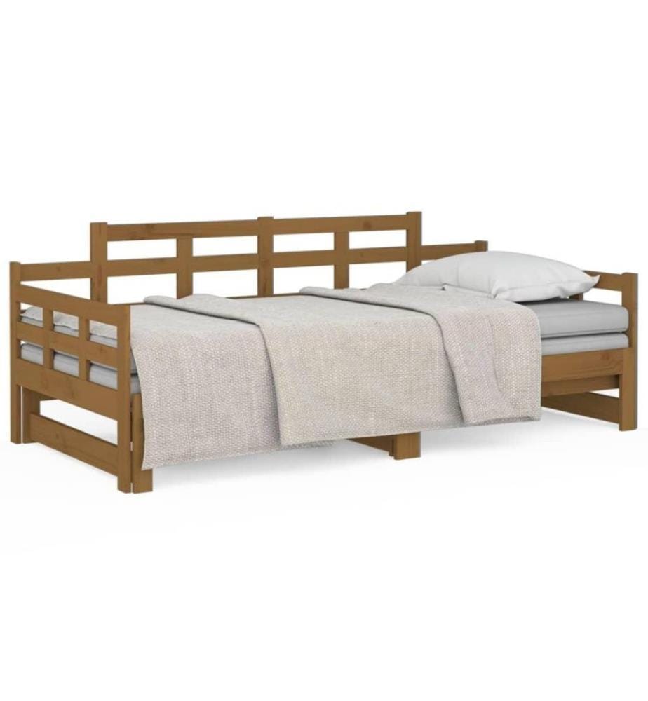 Lit coulissant Marron miel Bois de pin solide 2x(90x190) cm